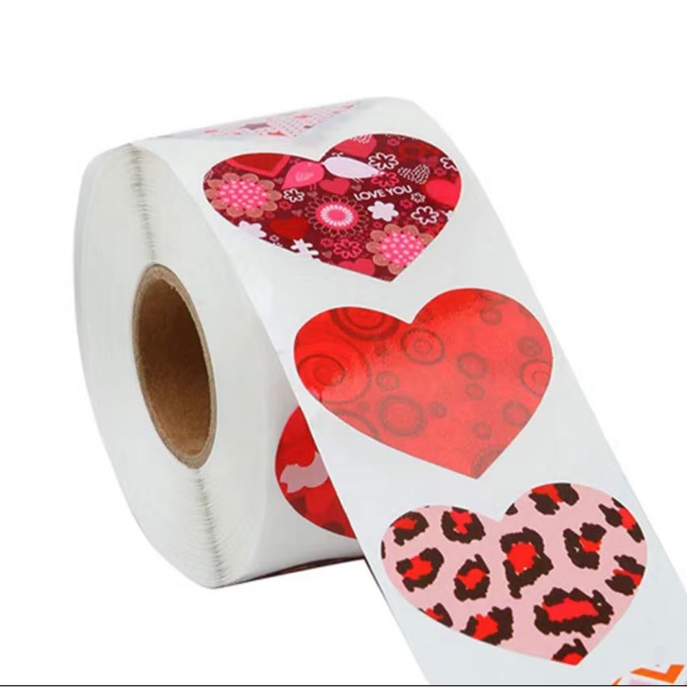❤️ H2 Stickers 1" Hearts (8 Designs) 500ct Labels Valentine’s Day
